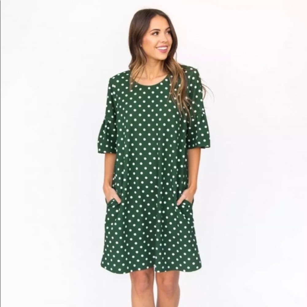 Agnes and Dora green polka dot Adams dress